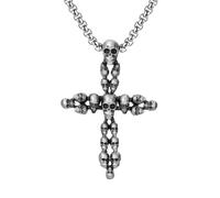 RZRPYFMM Pendentif En Étain Massif Avec Croix En Forme De Crâne Pour Homme, Collier Croix Chrétienne Vintage Gothique,Argent,Single Pendant
