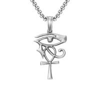 RZRPYFMM Pendentif En Étain Pur De L'oeil D'horus De L'egypte Ancienne, Collier Médaillon Croix Vintage Pour Homme,Argent,Pendant + Chain 60cm