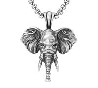 RZRPYFMM Pendentif En Étain Pur Pour Homme, Collier Gothique À Tête D'éléphant À La Mode Vintage,Argent,Pendant + Chain 70cm