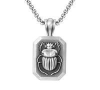 RZRPYFMM Pendentif Holy Beetle En Étain Pur De L'ancienne Égypte, Collier Holy Beetle Vintage Gothique Pour Hommes,Argent,Pendant + Chain 50cm