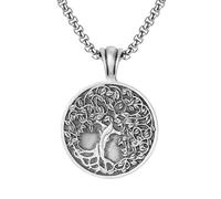RZRPYFMM Pendentif Homme Arbre De Vie En Étain Pur, Collier Arbre Du Monde Vintage Gothique Viking,Argent,Pendant + Chain 50cm