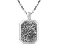 RZRPYFMM Pendentif Homme Arbre Du Monde En Étain Pur, Collier Viking Vintage Arbre De Vie En Acier Inoxydable,Argent,Pendant + Chain 50cm