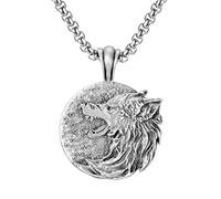 RZRPYFMM Pendentif Homme Fenrir Wolf En Étain Pur, Collier Tête De Loup Vintage Gothique Viking,Argent,Pendant + Chain 50cm