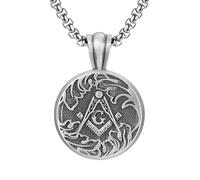 RZRPYFMM Pendentif Homme Maçonnique En Étain Pur, Collier Gothique Vintage Avec Médaillon Maçonnique,Argent,Pendant + Chain 50cm
