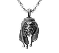 RZRPYFMM Pendentif Homme Tête De Lion Arabe En Étain Pur, Collier Viking Tête De Lion Vintage,Argent,Pendant + Chain 70cm