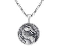 RZRPYFMM Pendentif Tête De Dragon En Étain Pur Pour Homme, Collier Dragon Vintage Gothique Viking,Argent,Single Pendant