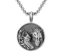 RZRPYFMM Pendentif Tête De Loup En Étain Pur Pour Homme, Collier De Loup Vintage Gothique Viking,Argent,Pendant + Chain 50cm