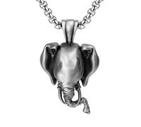 RZRPYFMM Pendentif Tête D'éléphant En Étain Pur Pour Homme, Collier Éléphant Vintage Gothique Viking,Argent,Pendant + Chain 70cm