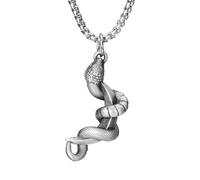 RZRPYFMM Pendentif Viking Snake Pure Pewter, Collier Homme Gothique Vintage Moon,Argent,Pendant + Chain 60cm