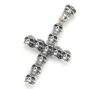 RZRPYFMM S925 Argent Sterling Pendentif Crâne En Croix Pour Homme, Collier Gothique Vintage En Corde De Chanvre,Argent,Pendant + Chain 60cm