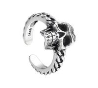 RZRPYFMM S925 Bague Tête De Mort En Argent Sterling Pour Homme, Ouverture Gothique Bijoux De Mode Ajustables,Argent,8#