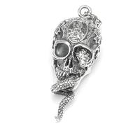 RZRPYFMM S925 Pendentif Python Tête De Mort En Argent Sterling Pour Homme, Collier Gothique Vintage Avec Corde En Chanvre,Argent,Pendant + Chain 70cm