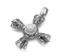 RZRPYFMM S925 Pendentif Vajra Bouddhiste En Argent Sterling Pour Homme, Collier Vintage Gothique En Corde De Chanvre Tressée,Argent,Pendant + Chain 60cm