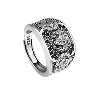 RZRPYFMM S925 Sterling Silver Men's Crown Lion Head Ring, Gothic Opening Adjustable Fashion Jewelry,Argent,10#