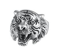 RZRPYFMM S925 Sterling Silver Men's Vintage Tiger Head Ring, Gothic Opening Adjustable Fashion Jewelry,Argent,10#