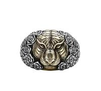 RZRPYFMM S925 Sterling Silver Men's Vintage Tiger Head Ring, Gothic Opening Adjustable Fashion Jewelry,Argent,10#