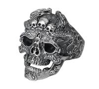 RZRPYFMM S925 Sterling Silver Vintage Skull Men's Ring, Gothic Fashion Bully Open Adjustable Jewelry,Argent,10#
