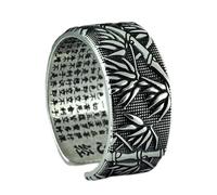 RZRPYFMM S999 Sterling Silver Vintage Heart Sutra Bamboo Leaf Ring, Open Adjustable Bamboo Leaf Bible Silver Ring Pour Hommes Et Femmes,Argent,7