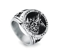 RZRPYFMM Saint Michel Archange Chevalière Hommes Et Femmes Amulette En Acier Inoxydable Catholique Punk Rock Créatif Bijoux Cadeau,Argent,12