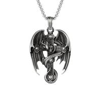 RZRPYFMM Viking Celtic Dragon Pure Pewter Pendant, Men's Gothic Vintage Cross Necklace,Argent,Pendant + Chain 70cm