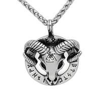 RZRPYFMM Viking Tête De Mouton Crâne Pendentif Collier Nordique Rune Triangle Symbole Pendentif En Acier Inoxydable Satan Culte Ram Constellation Pendentif Collier,Argent,60