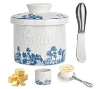 Rzspher Cloche à beurre en céramique avec couteau à beurre, beurrier français avec couvercle, beurrier refroidi à l'eau avec ligne d'eau pour stocker du beurre frais, doux et prêt à manger