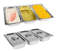 Rzspher Lot de 3 bols à panure, 32,5 x 17,5 x 6,5 cm, récipient GN 1/3, rectangulaires en métal avec couvercle en acier inoxydable pour escalopes, viande, poisson