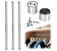 Rzspher Lot de 3 tringles à vêtements réglables de 35 à 60 cm - En acier inoxydable - Pour armoire, montage mural et au plafond
