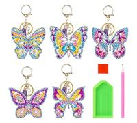 Rzspher Lot de 5 porte-clés de peinture diamant 5D, petit pendentif en diamant décoratif pour femmes, enfants et adultes, parfait comme bijou de sac ou cadeau pour les filles