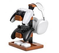 Rzspher Support 2 en 1 pour manette et casque - Support de manette de jeu pour bureau - Étagère de rangement à double étages en bois massif pour manette de jeu universelle/casque