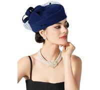 RZTA Chapeau melon vintage 100 % feutre de laine pour femme avec nœud Fedoras, A5-bleu marine, Taille unique