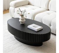 RZTPYS Table Basse Ovale De 110 Cm De Long pour Salon, Style Moderne, en Bois Cannelé avec Pied Robuste, Table D'appoint en Forme De Tambour Idéale pour Les Petits Espaces, Appartement Ou Bureau,Noir