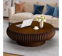 RZTPYS Table Basse Ronde Moderne en Forme De Tambour, 80 Cm, en Bois Cannelé, Idéale pour Les Petits Espaces comme Un Salon, Un Appartement Ou Un Bureau. Montage Facile,Walnut