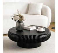 RZTPYS Table Basse Tambour Ronde Moderne, Table Basse en Bois À Rainures Circulaires, Table D'Appoint Circulaire De Luxe pour Salon, Appartement, Bureau Et Petit Espace,Black 80cm