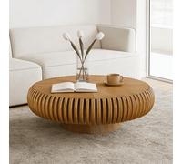 RZTPYS Table Basse Tambour Ronde Moderne, Table Basse en Bois À Rainures Circulaires, Table D'Appoint Circulaire De Luxe pour Salon, Appartement, Bureau Et Petit Espace,Brown 80cm