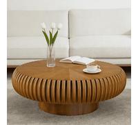 RZTPYS Table Basse Tambour Ronde Moderne, Table Basse en Bois À Rainures Circulaires, Table D'Appoint Circulaire De Luxe pour Salon, Appartement, Bureau Et Petit Espace,Brown 100cm