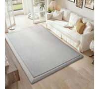 RZUMXOPY Tapis Velours Corail Enfant 2cm Tapis Chambre Tapis de Yoga Tapis Chambre Bebe Tapis Chambre Tapis Enfant pour Antidérapant Ramper 140 x 140 cm Gris Argenté