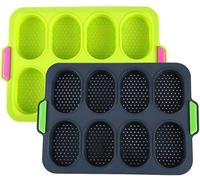 RZXBB Lot de 2 moules à pain en silicone, pour mini pains, baguettes anti-adhésives, moules à pain en silicone pour la pâtisserie, petits pains