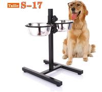 (S-17) Porte-Gamelle pour Chien Bar à Alimentation, 2PCS Acier Inoxydable Bols de Nourriture, Ajustable Hauteur Réglable Max 50cm
