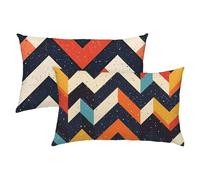 S-178 Lot de 2 housses de coussin imperméables en microfibre de lin avec fermeture éclair pour chambre à coucher et canapé Motif rayures Noir/blanc 30 x 50 cm