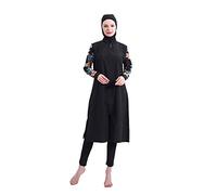 S-3XL Maillot de bain modeste pour femmes musulmanes 3 pièces Burkini ample pour femme fermeture éclair ouverte maillot de bain entièrement couvert manches imprimé floral et culotte longue avec hijab,