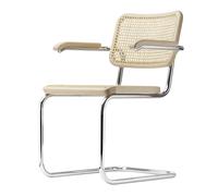 S 64 V Chaise de Salle à Manger Cantilever avec Accoudoirs Chrome/Bois de Hêtre