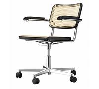 Thonet S 64 VDR Chaise de Bureau Pivotante avec Accoudoirs Chrome/Hêtre Teinté Noir