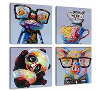 S-ANT Tableau mural moderne avec motif de grenouille panda avec lunettes, dessin animé images de dessin animé peinture à l'huile sur toile pour chambre d'enfants décoration de salon