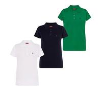 S&C - Polo Femme Manches Courtes Coton, Col 3 Boutons, Maille Piquée, Regular Fit, Color Unie, Casual, Conçu en Espagne, Coupe Légèrement Ajustée, Voir Guide, 3 Unités, Blanc Marine et Vert, XXL