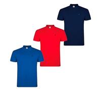 S&C - Polo Homme Manches Courtes 100% Coton Piqué, Coupe Classique, Casual, Couleur Unie, 3 Boutons, Conçu en Espagne, Regular Fit, Voir Guide, 3 Unités, Bleu, Rouge et Bleu Marine, XL