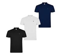 S&C - Polo Homme Manches Courtes 100% Coton Piqué, Coupe Classique, Casual, Couleur Unie, 3 Boutons, Conçu en Espagne, Regular Fit, Voir Guide, 3 Unités, Noir, Blanc et Bleu Marine, M