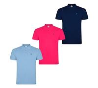 S&C - Polo Homme Manches Courtes 100% Coton Piqué, Coupe Classique, Casual, Couleur Unie, 3 Boutons, Conçu en Espagne, Regular Fit, Voir Guide, 3 Unités, Bleu Ciel, Fuchsia et Bleu Marine, M