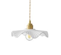 S-Cevada 22cm Suspension avec Abat-jour en Céramique Ondulé Blanc, Lampe Suspendue de Plafond avec Douille E27 en Laiton, Salle à manger Chambre Mini Lustre (1 lumière)