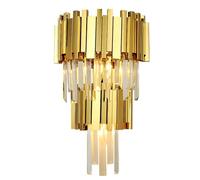 S-Cevada Applique Murale Cristal Moderne de Luxe, Lampe Murale Dorée en Métal avec Baguettes Cristal Superposées pour Chambre Salon Couloir